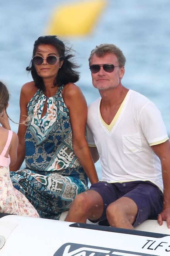 Exclusif - David Coulthard, son ex femme Karen Minier, Amanda Holden, son mari Chris Hughes et leurs filles Alexa Louise Florence Hughes et Hollie Rose Hughes, retrouvent Piers Morgan pour sa fête au Club 55 à Saint-Tropez, le 23 juillet 2020.