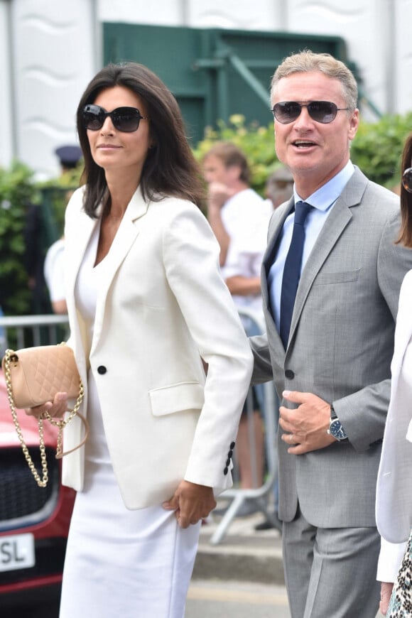 David Coulthard et son ex femme Karen Minier arrivent à Wimbledon à Londres, le 3 juillet 2019.