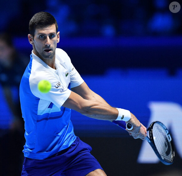 Novak Djokovic, vainqueur du match de tennis contre A.Rublev, lors du Masters à Turin. Le serbe se qualifie pour les demi-finales. Le 17 novembre 2021 © ANSA / Zuma Press / Bestimage