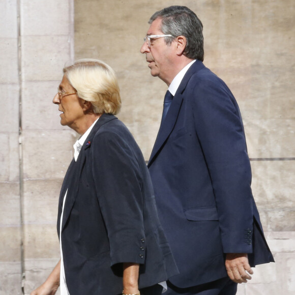 Isabelle Balkany et son mari Patrick Balkany - Cérémonie en hommage à Charles Pasqua à la cathédrale Saint-Louis des Invalides à Paris, le 3 juillet 2015.
