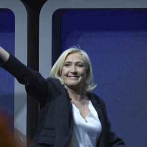 La candidate du RN ( Rassemblement National) Marine Le Pen lors de sa convention présidentielle à Reims, destinée à lancer officiellement sa campagne présidentielle . Reims le 5 février 2022