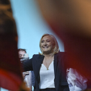 La candidate du RN ( Rassemblement National) Marine Le Pen lors de sa convention présidentielle à Reims, destinée à lancer officiellement sa campagne présidentielle . Reims le 5 février 2022