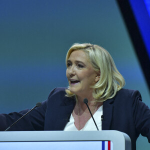 La candidate du RN ( Rassemblement National) Marine Le Pen lors de sa convention présidentielle à Reims, destinée à lancer officiellement sa campagne présidentielle . Reims le 5 février 2022