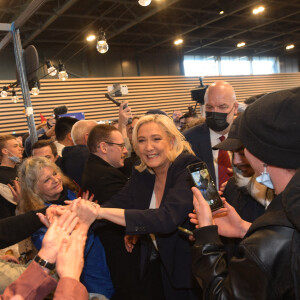 La candidate du RN ( Rassemblement National) Marine Le Pen lors de sa convention présidentielle à Reims, destinée à lancer officiellement sa campagne présidentielle . Reims le 5 février 2022