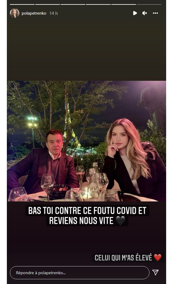 Pola Petrenko (Ici tout commence) annonce que l'homme qui l'a élevée est dans le coma à cause de la Covid-19, sur Instagram en février 2022.