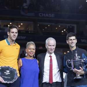 Juan Martin del Potro, Katrina Adams et John McEnroe - Novak Djokovic, vainqueur de l'US Open de Tennis 2018 à New York. Le 9 septembre 2018