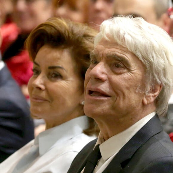 Exclusif - Bernard Tapie, nouveau parrain des étudiants en médecine, en compagnie de sa femme Dominique et de Christian Estrosi (maire de Nice) participe à la rentrée solennelle de la faculté de médecine de Nice, le 22 novembre 2018.