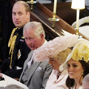 Le prince William, duc de Cambridge Le prince Charles, prince de Galles, Camilla Parker Bowles, duchesse de Cornouailles, Catherine (Kate) Middleton, duchesse de Cambridge, Le prince Andrew, duc d'York La princesse Beatrice d'York - Cérémonie de mariage du prince Harry et de Meghan Markle en la chapelle Saint-George au château de Windsor, Royaume Uni, le 19 mai 2018.