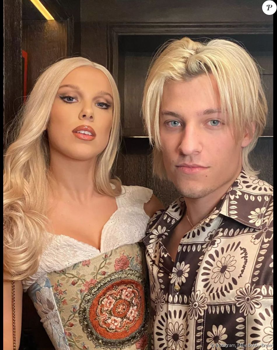 Millie Bobby Brown et son petit ami Jake Bongiovi, déguisés en Barbie et Ken pour les 18 ans de l'actrice. Février 2022.