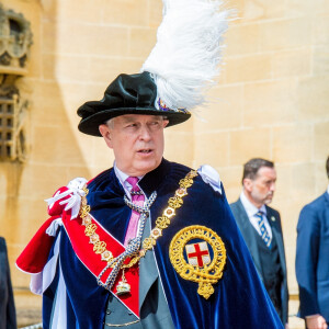 Le prince Andrew, duc d'York, lors de la cérémonie annuelle de l'Ordre de la Jarretière (Garter Service) au château de Windsor, le 17 juin 2019. 