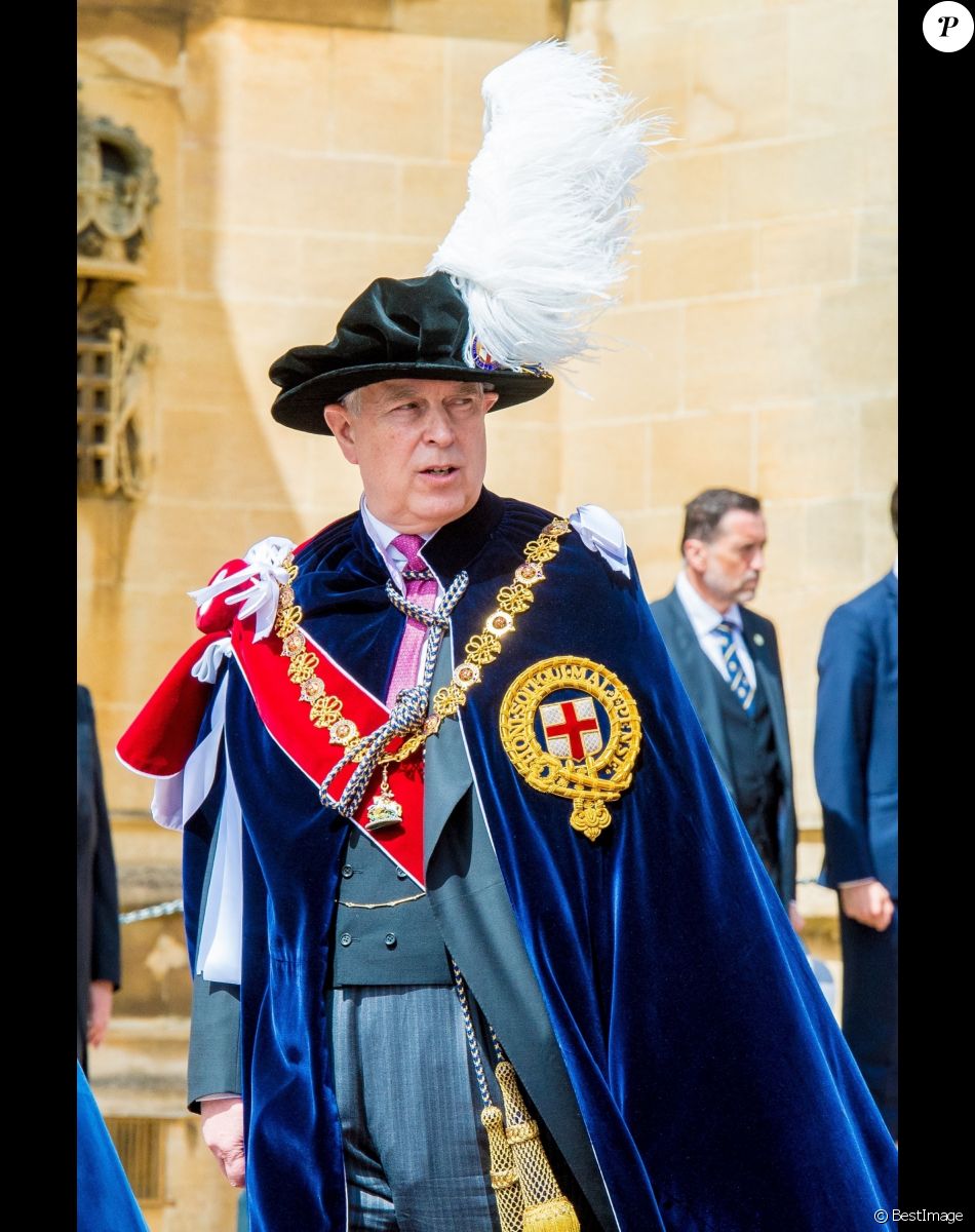 Le prince Andrew, duc d'York, lors de la cérémonie annuelle de l'Ordre de la Jarretière (Garter Service) au château de Windsor, le 17 juin 2019.