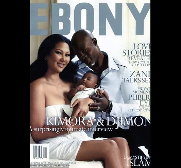 Kimora Lee et Djimon Hounsou ainsi que leur bébé Kenzo en couverture du magazine Ebony