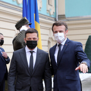 Le président Emmanuel Macron arrive au palais présidentiel à Kiev pour une rencontre avec Volodymyr Zelensky, le président de l'Ukraine le 8 février 2022 © Dominique Jacovides / Bestimage
