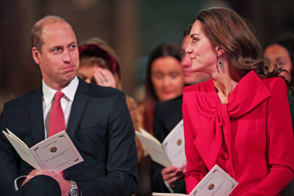 Le prince William, duc de Cambridge, et Catherine (Kate) Middleton, duchesse de Cambridge, participent au concert de Noël "Royal Carols - Together At Christmas", organisé par la duchesse à l'abbaye de Westminster à Londres, le 8 décembre 2021.
