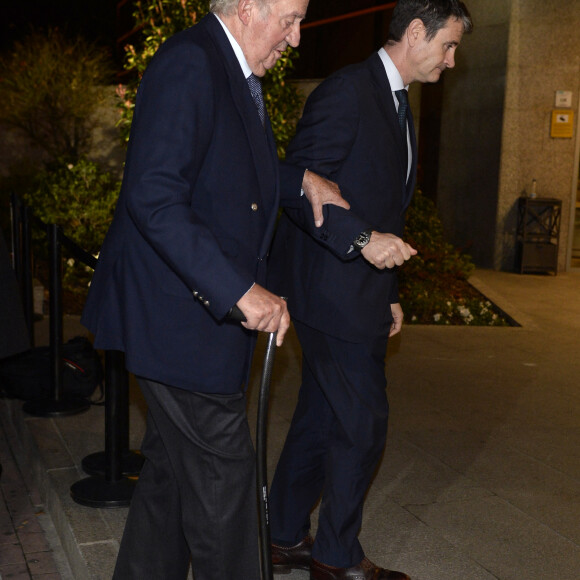 Le roi Juan Carlos d'Espagne à son arrivée aux obsèques de l'homme d'affaires mexicain Placido Arango à Madrid. Le 17 février 2020