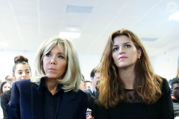 La première dame, Brigitte Macron, Jean-Michel Blanquer, ministre de l'éducation, Marlène Schiappa, secrétaire d'Etat, chargée de l'Egalité des femmes et des hommes se rendent au collège des petits ponts à Clamart, pour évoquer la lutte contre le harcèlement à l'école sous toutes ses formes à Clamart. Le 15 novembre 2018.