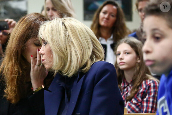 La première dame, Brigitte Macron, Jean-Michel Blanquer, ministre de l'éducation, Marlène Schiappa, secrétaire d'Etat, chargée de l'Egalité des femmes et des hommes se rendent au collège des petits ponts à Clamart, pour évoquer la lutte contre le harcèlement à l'école sous toutes ses formes à Clamart. Le 15 novembre 2018