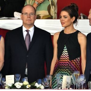 Le prince Albert II de Monaco, Charlotte Casiraghi, Gad Elmaleh - Soirée de cloture du 20ème Jumping International de Monte-Carlo au Port Hercule de Monaco à Monte-Carlo, le 27 juin 2015.