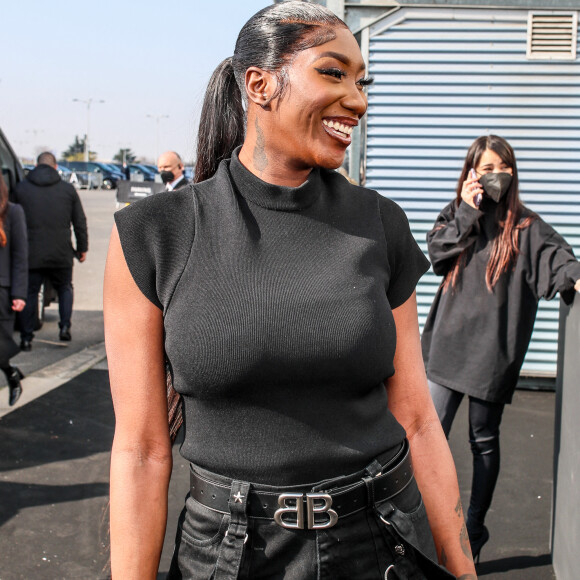 Exclusif - Aya Nakamura a assisté au défilé Balenciaga, collection prêt-à-porter automne-hiver 2022/2023, au Parc des Expositions Paris Le Bourget. Paris, le 6 mars 2022. © Da Silva-Perusseau/Bestimage