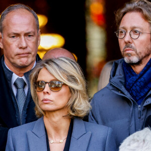 Sylvie Tellier, Karine Le Marchand - Sorties des obsèques de Jean-Pierre Pernaut en la Basilique Sainte-Clotilde à Paris, France, le 9 mars 2022. © Cyril Moreau/Bestimage