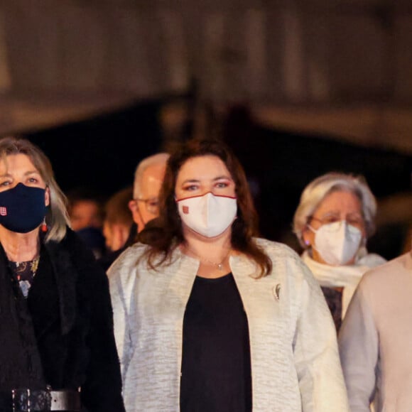 Pierre Dartout, ministre d'Etat de Monaco, Louis Ducruet, la princesse Gabriella, Le prince héréditaire Jacques, le prince Albert II de Monaco, La princesse Caroline de Hanovre, Mélanie-Antoinette de Massy lors de la célébration de la sainte Dévote, Sainte Patronne de Monaco, sur le quai Albert 1er le 26 janvier 2022 © Claudia Albuquerque / Bestimage