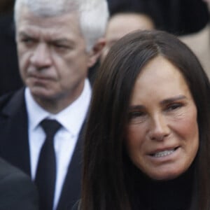 Nathalie Marquay-Pernaut- Sorties des obsèques de Jean-Pierre Pernaut en la Basilique Sainte-Clotilde à Paris, France, le 9 mars 2022. © Denis Guignebourg/BestImage 