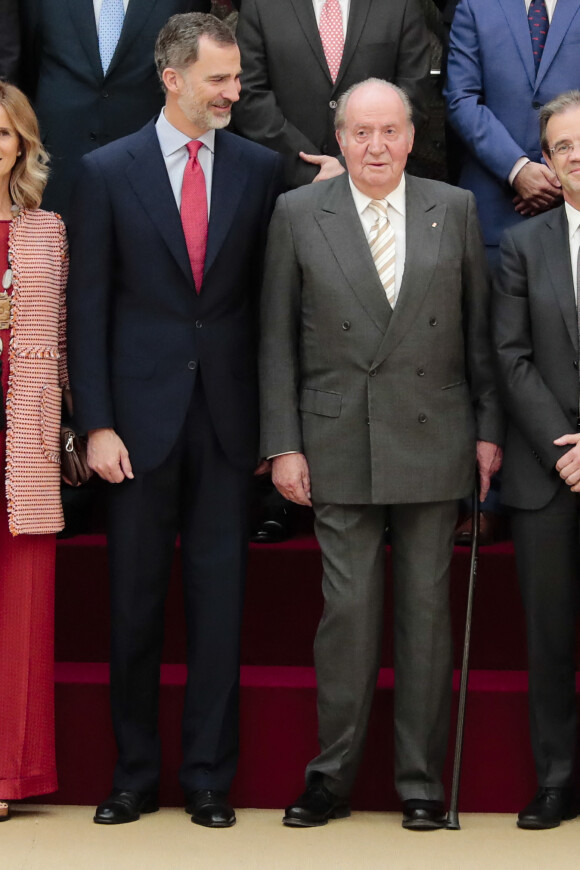Le roi Felipe VI et le roi Juan Carlos d'Espagne lors d'une audience avec la fondation Cotec au palais Zarzuela à Madrid. Le 7 juin 2018 