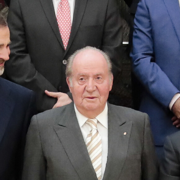 Le roi Felipe VI et le roi Juan Carlos d'Espagne lors d'une audience avec la fondation Cotec au palais Zarzuela à Madrid. Le 7 juin 2018 