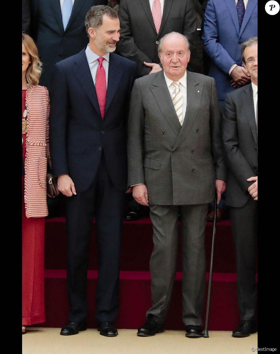 Le roi Felipe VI et le roi Juan Carlos d'Espagne lors d'une audience avec la fondation Cotec au palais Zarzuela à Madrid. Le 7 juin 2018