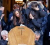 Nathalie Marquay et ses enfants Lou et Tom - La famille de Jean-Pierre Pernaut à la sortie des obsèques en la Basilique Sainte-Clotilde à Paris. © Cyril Moreau/Bestimage