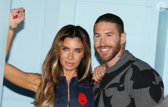 Sergio Ramos et sa femme Pilar Rubio au défilé de mode Homme Louis Vuitton automne-hiver au Carreau du Temple, lors de la Fashion Week de Paris.