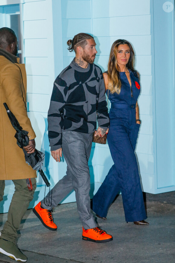 Sergio Ramos et sa femme Pilar Rubio arrivent au deuxième défilé Homme Louis Vuitton automne-hiver 2022/2023 dans le cadre de la Fashion Week de Paris, France, le 20 janvier 2022. © Veeren-Clovis/Bestimage