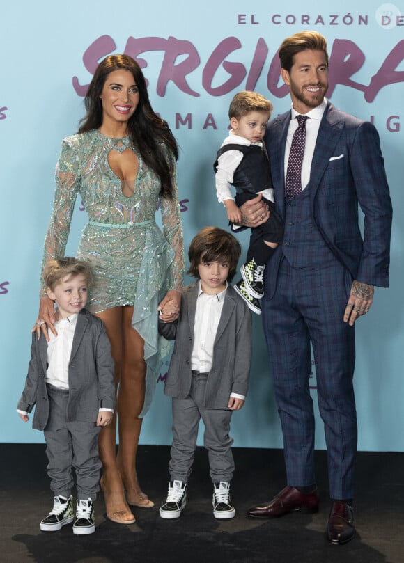 Sergio Ramos avec sa compagne Pilar Rubio avec leurs enfants Alejandro, Marco et Sergio - Première du documentaire "Le coeur de Sergio Ramos" à Madrid le 10 septembre 2019.