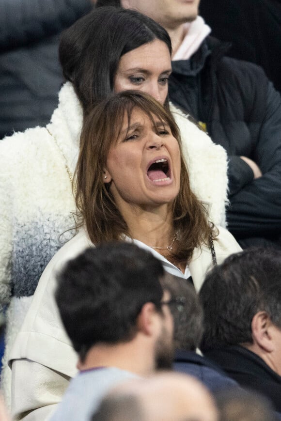 Nathalie Lecoultre assiste à la rencontre de rugby opposant la France à l'Angleterre, au stade de France, dans le cadre du Tournoi des Six Nations. Saint-Denis, le 19 mars 2022. © Cyril Moreau/Bestimage