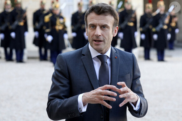 Le président de la République française, Emmanuel Macron recoit Pedro Sanchez, président du gouvernement d¹Espagne pour un entretien au palais de l'Elysée, Paris, France, le 21 mars 2022.