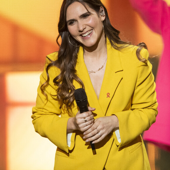 Joyce Jonathan - Enregistrement de l'émission "Les stars chantent pour le Sidaction - 40 ans de chansons de Céline Dion" au Palais des Sports à Paris. Le 16 mars 2022 © Cyril Moreau-Coadic Guirec / Bestimage
