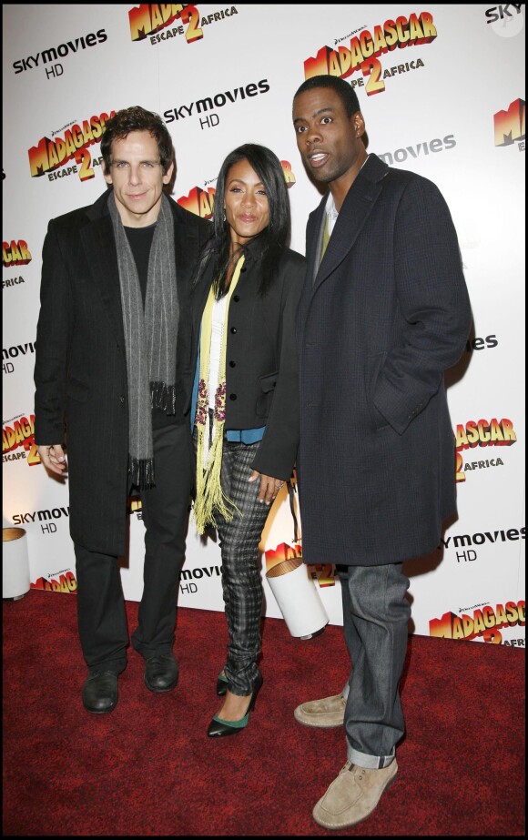 Ben Stiller, Jada Pinkett-Smith et Chris Rock lors de la première du film Madagascar 2 à Londres le 2008