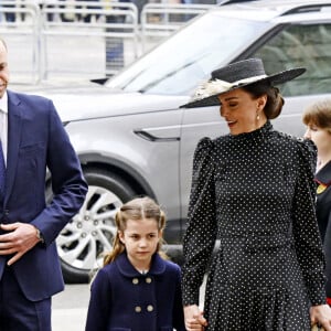 Le prince William, duc de Cambridge, et Catherine (Kate) Middleton, duchesse de Cambridge, Le prince George de Cambridge et la princesse Charlotte de Cambridge - Service d'action de grâce en hommage au prince Philip, duc d'Edimbourg, à l'abbaye de Westminster à Londres, le 29 mars 2022.