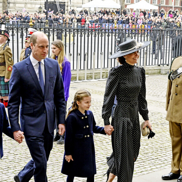 Le prince William, duc de Cambridge, et Catherine (Kate) Middleton, duchesse de Cambridge, Le prince George de Cambridge et la princesse Charlotte de Cambridge - Service d'action de grâce en hommage au prince Philip, duc d'Edimbourg, à l'abbaye de Westminster à Londres.