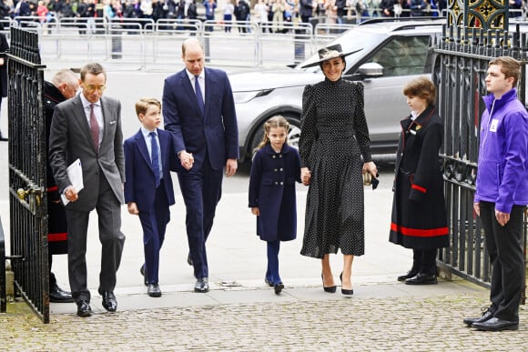 Le prince William, duc de Cambridge, et Catherine (Kate) Middleton, duchesse de Cambridge, Le prince George de Cambridge et la princesse Charlotte de Cambridge - Service d'action de grâce en hommage au prince Philip, duc d'Edimbourg, à l'abbaye de Westminster à Londres, le 29 mars 2022.