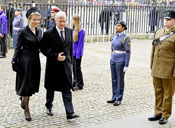 La reine Mathilde et le roi Philippe de Belgique - Service d'action de grâce en hommage au prince Philip, duc d'Edimbourg, à l'abbaye de Westminster à Londres, le 29 mars 2022. Le prince Philip, duc d'Edimbourg, est décédé le 9 avril 2021. 