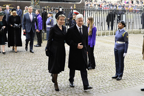 La reine Mathilde et le roi Philippe de Belgique - Service d'action de grâce en hommage au prince Philip, duc d'Edimbourg, à l'abbaye de Westminster à Londres