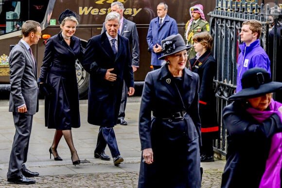 La reine Mathilde et le roi Philippe de Belgique - Service d'action de grâce en hommage au prince Philip, duc d'Edimbourg, à l'abbaye de Westminster à Londres, le 29 mars 2022.