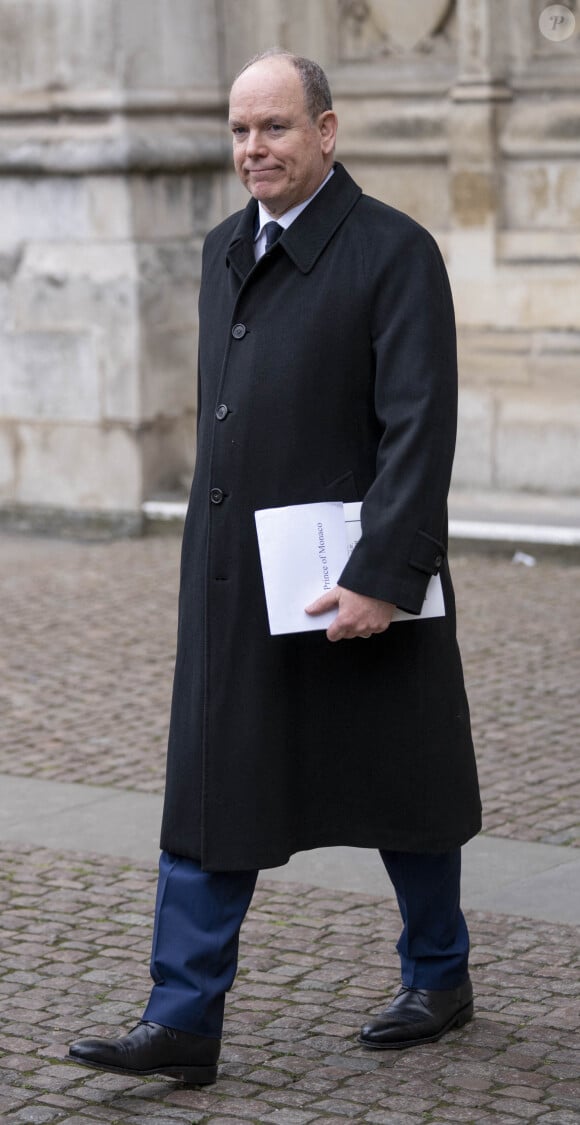 Le prince Albert II de Monaco - Service d'action de grâce en hommage au prince Philip, duc d'Edimbourg, à l'abbaye de Westminster à Londres, le 29 mars 2022. Le prince Philip, duc d'Edimbourg, est décédé le 9 avril 2021.