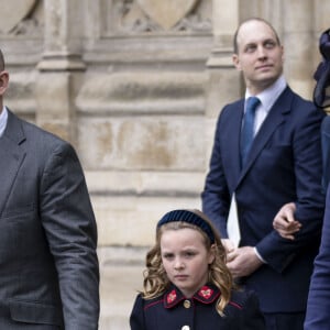 Zara et Mike Tindall avec leur fille Mia - Service d'action de grâce en hommage au prince Philip, duc d'Edimbourg, à l'abbaye de Westminster à Londres, le 29 mars 2022. Le prince Philip, duc d'Edimbourg, est décédé le 9 avril 2021.