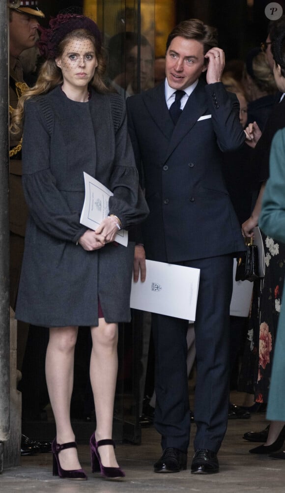La princesse Beatrice d'York et son mari, Edoardo Mapelli Mozzi - Service d'action de grâce en hommage au prince Philip, duc d'Edimbourg, à l'abbaye de Westminster à Londres, le 29 mars 2022. Le prince Philip, duc d'Edimbourg, est décédé le 9 avril 2021.