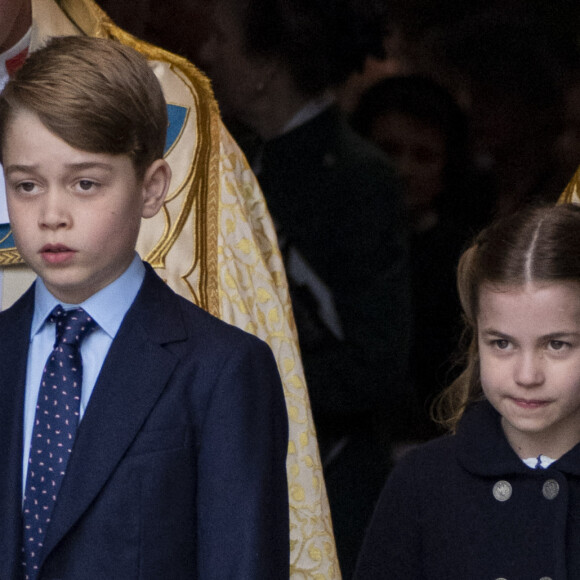 Le prince George de Cambridge, La princesse Charlotte de Cambridge - Service d'action de grâce en hommage au prince Philip, duc d'Edimbourg, à l'abbaye de Westminster à Londres, le 29 mars 2022.