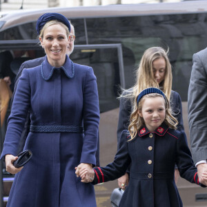 Zara et Mike Tindall avec leur fille Mia - Service d'action de grâce en hommage au prince Philip, duc d'Edimbourg, à l'abbaye de Westminster à Londres.