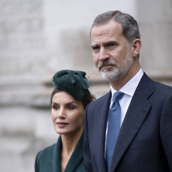 Le roi Felipe VI et la reine Letizia d'Espagne - Service d'action de grâce en hommage au prince Philip, duc d'Edimbourg, à l'abbaye de Westminster à Londres, le 29 mars 2022. Le prince Philip, duc d'Edimbourg, est décédé le 9 avril 2021.