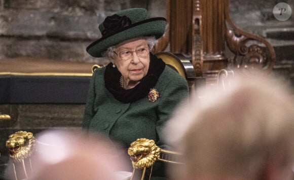 La reine Elisabeth II d'Angleterre - Service d'action de grâce en hommage au prince Philip, duc d'Edimbourg, à l'abbaye de Westminster à Londres, le 29 mars 2022. Le prince Philip, duc d'Edimbourg, est décédé Le 9 avril 2021. Première sortie publique de la souveraine après des ennuis de santé.